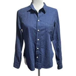 Alex Mill Cotton Linen Button Down Shirt Blue Pin Stripe Wash & Go Medium